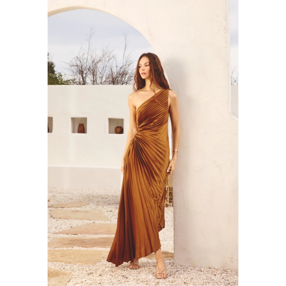 Olympia Asymmetrical Maxi Dress, Golden Ochre